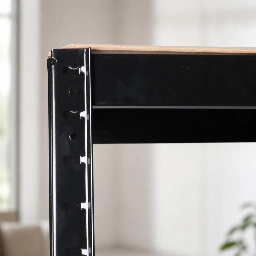 5 Tier Adjustable Black Metal Shelving Unit Powder Coated Steel MDF Board Storage Rack for Garage Warehouse and Home