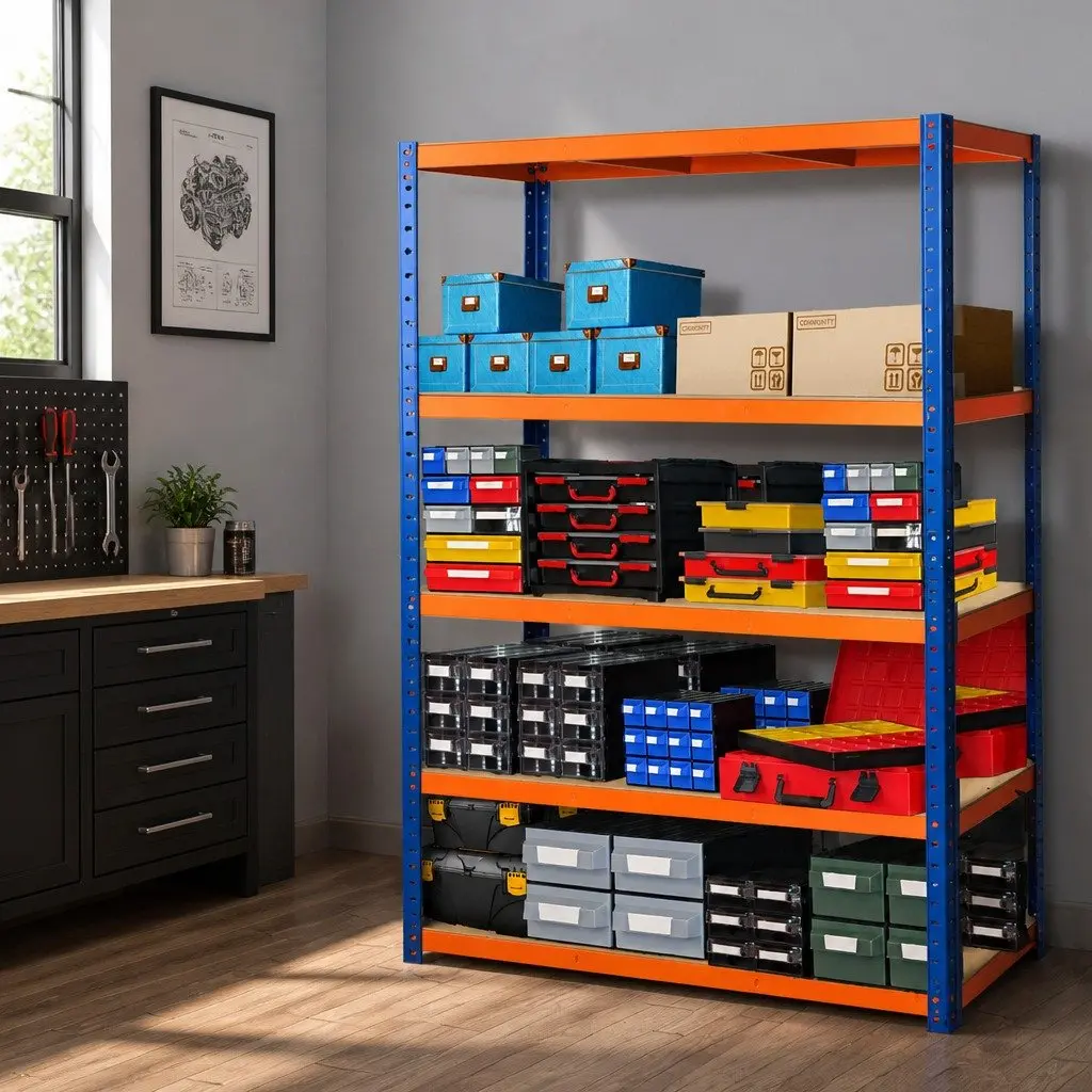 5-Tier Metal Storage Shelving Rack Heavy Duty Black Powder-Coated Galvanised Steel Adjustable Shelves