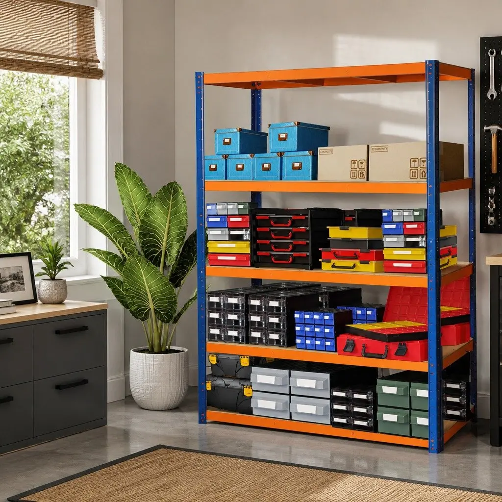 5-Tier Metal Storage Shelving Rack Heavy Duty Black Powder-Coated Galvanised Steel Adjustable Shelves