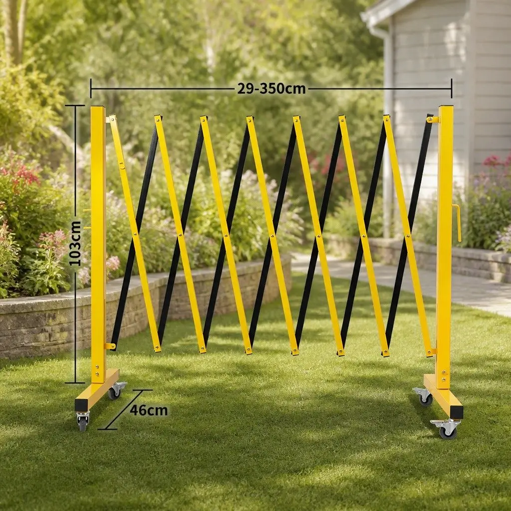 Expandable Safety Barrier Gate Steel 11FT Yellow and Black Folding Traffic Control Guardrail