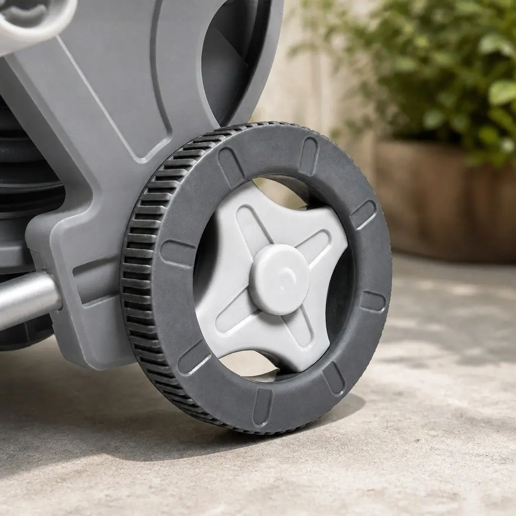 Retractable Garden Hose Reel 1/2 Inch 45M Outdoor Watering System with Adjustable Nozzle and Pressure Washer Gun Grey