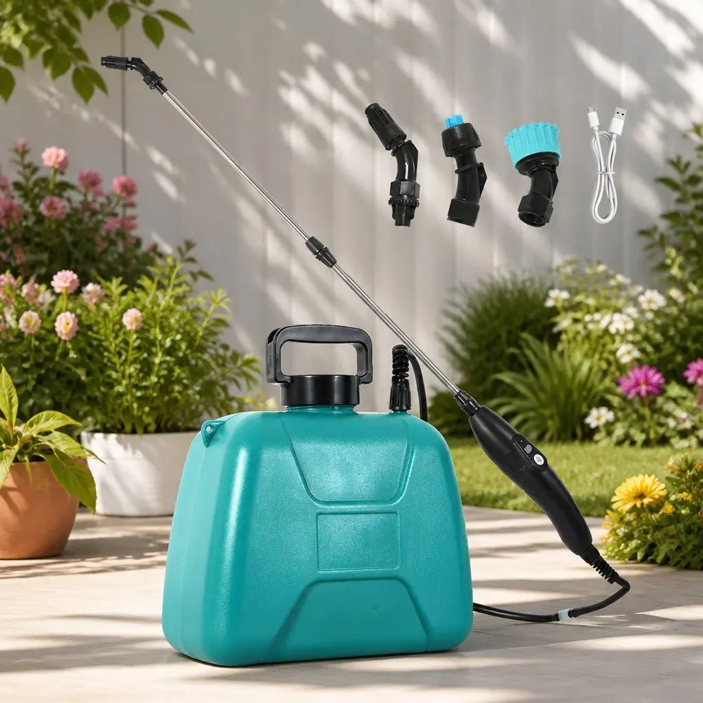 8L Electric Garden Sprayer With 3 Interchangeable Nozzles Telescopic Rod