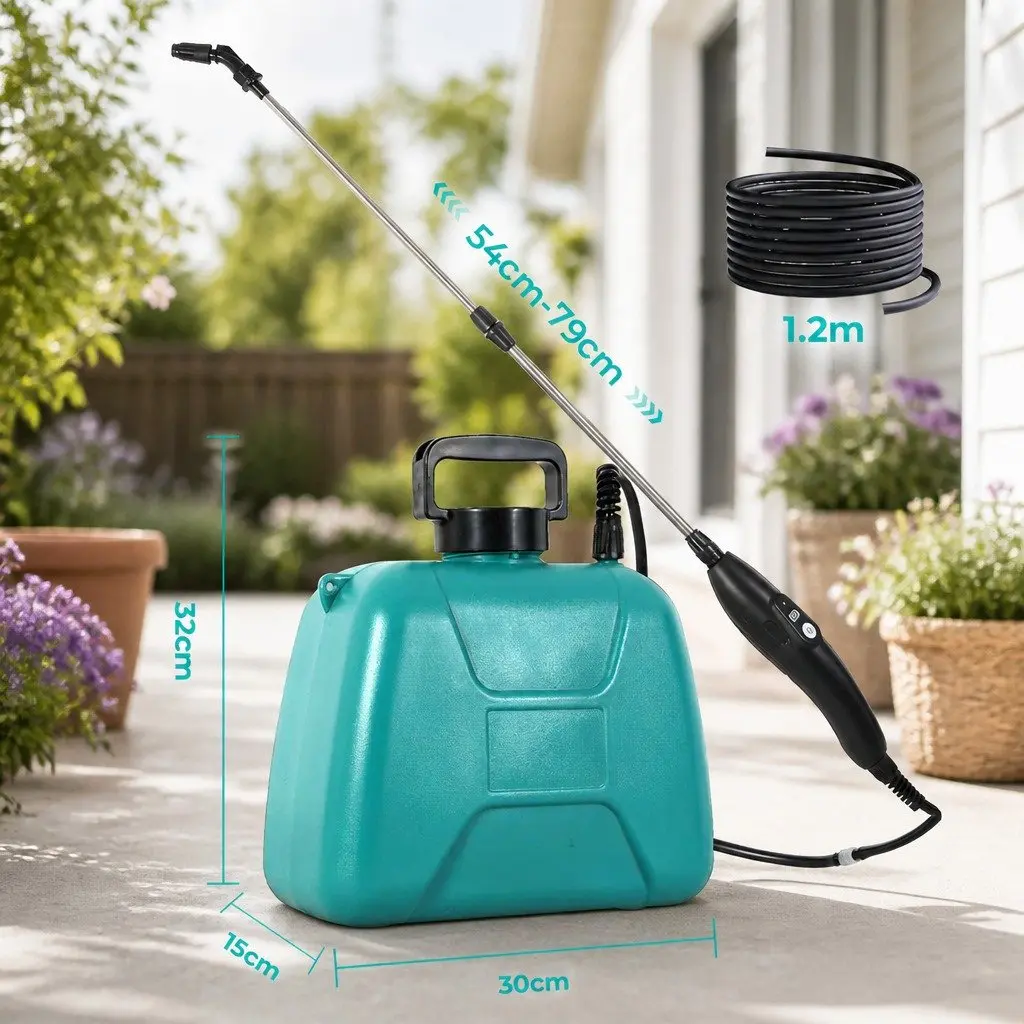 8L Electric Garden Sprayer With 3 Interchangeable Nozzles Telescopic Rod