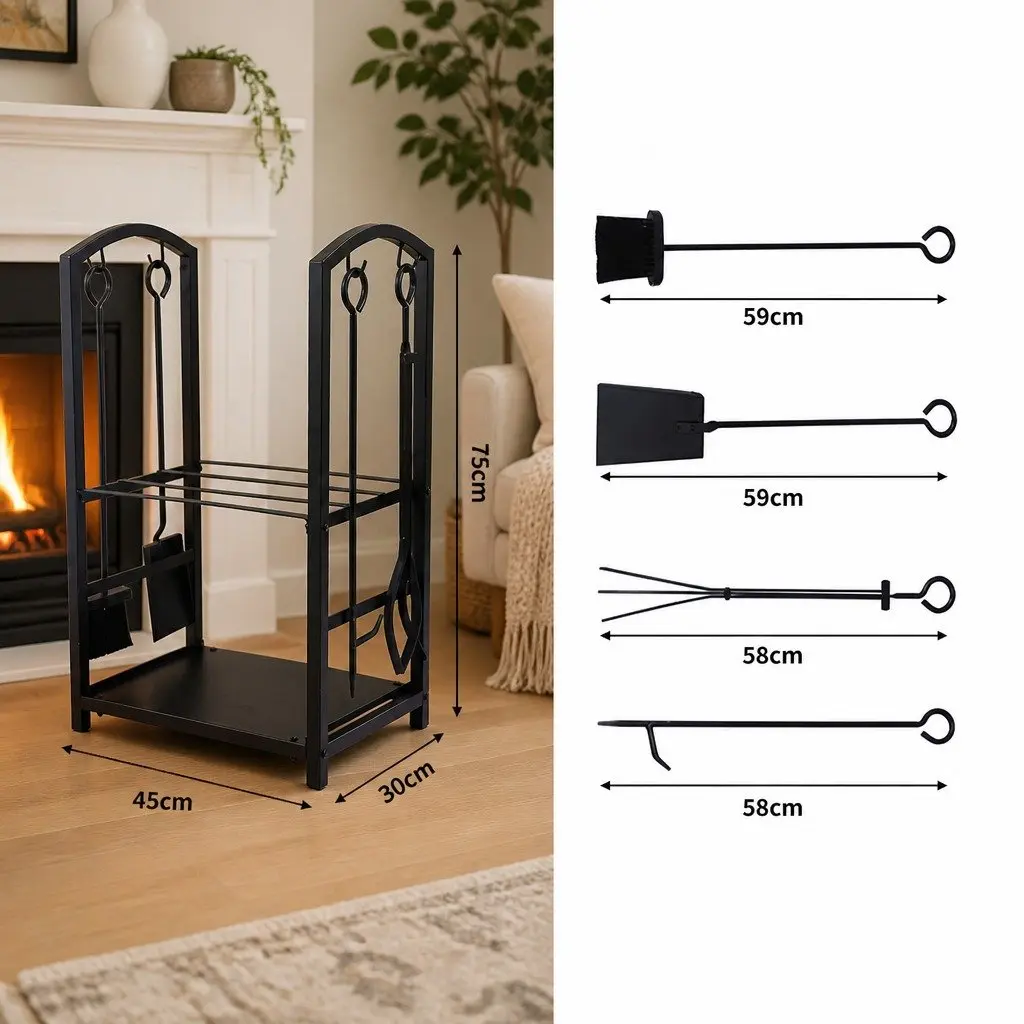 Firewood Rack Steel 2-Tier Black Storage Organizer for Indoor