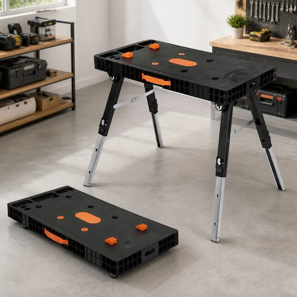 5-in-1 Foldable Workbench Steel and Aluminum 104cm x 72cm Black