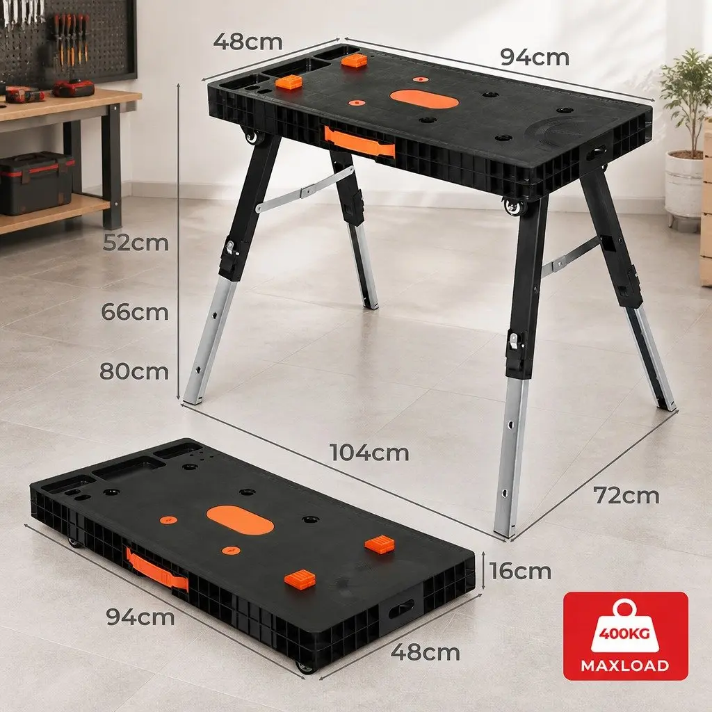 5-in-1 Foldable Workbench Steel and Aluminum 104cm x 72cm Black