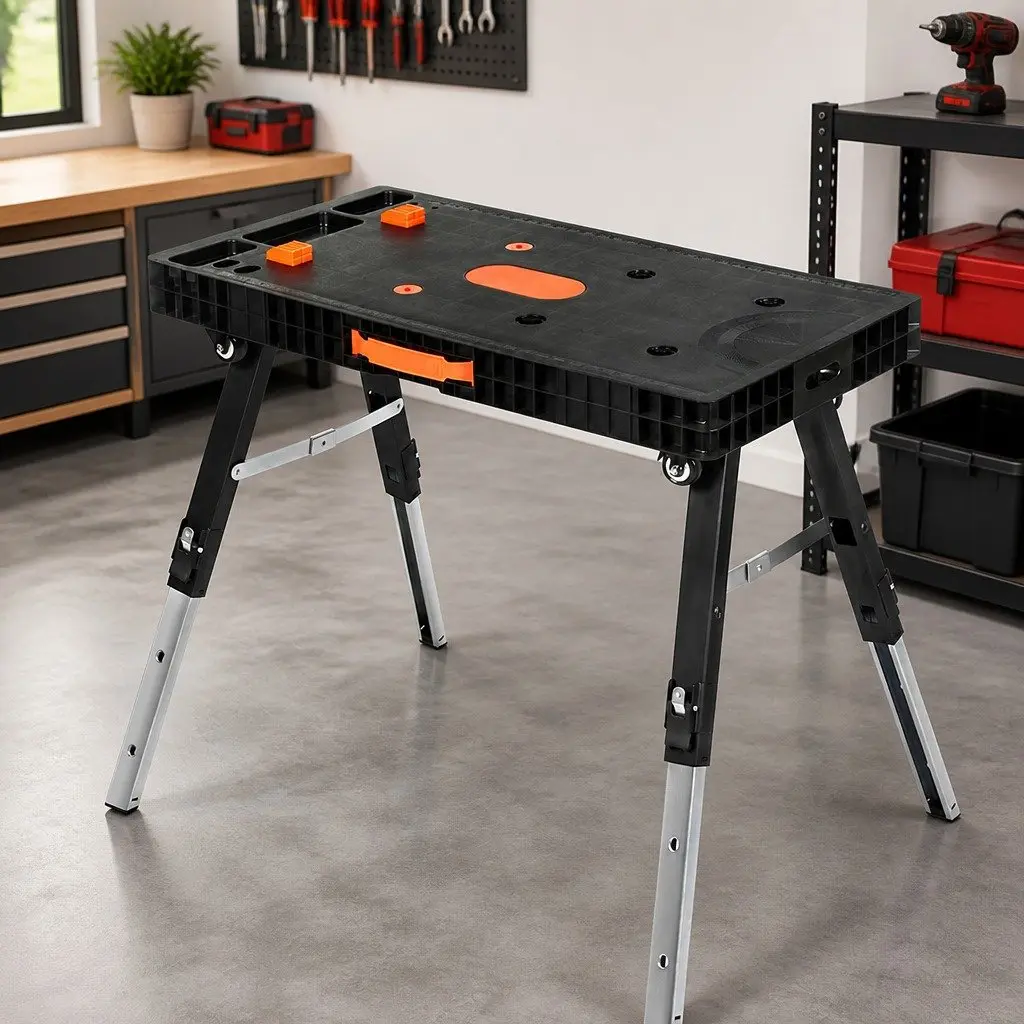 5-in-1 Foldable Workbench Steel and Aluminum 104cm x 72cm Black
