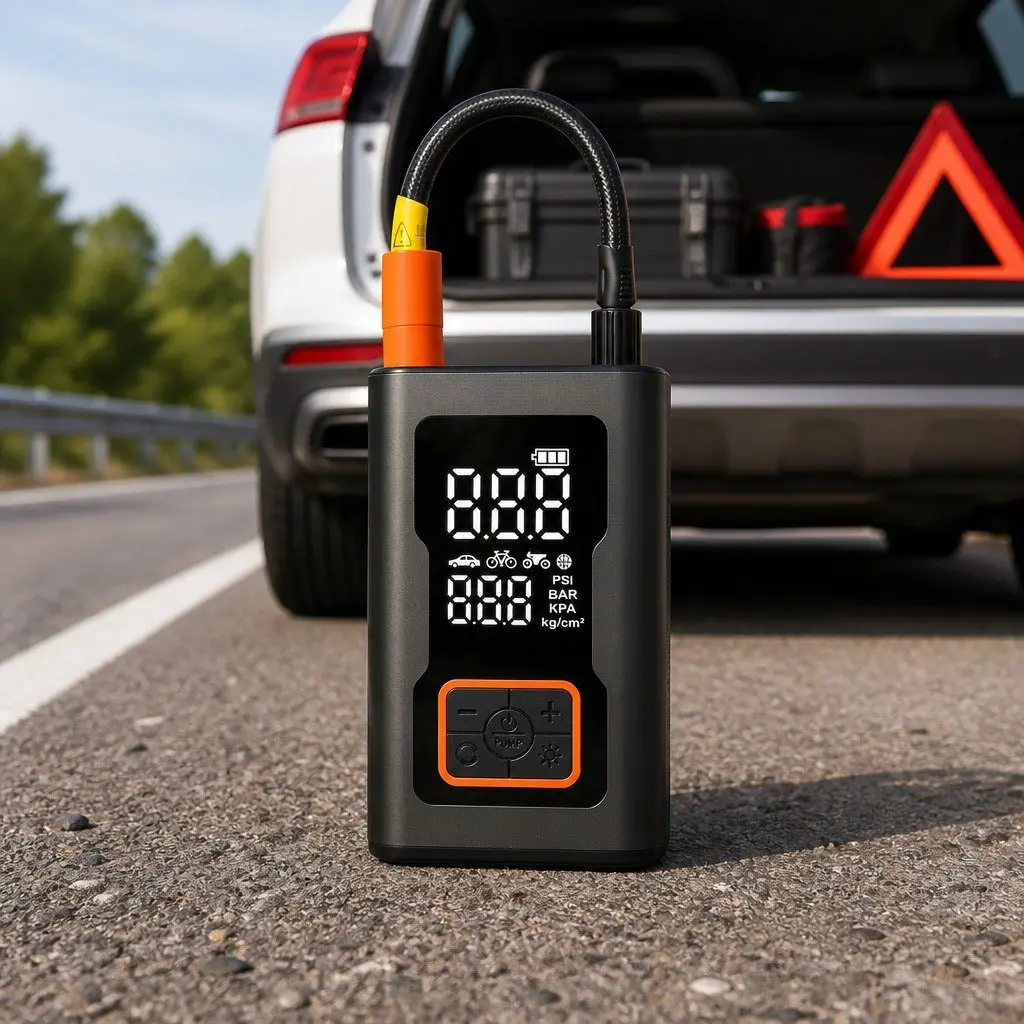 Portable Tire Inflator Electric Pump 150PSI 12V DC Lightweight ABS Black