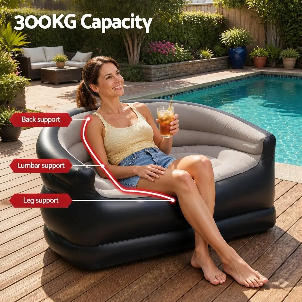 Inflatable Couch Outdoor Sofa Two-Seater PVC Flocked Coffee