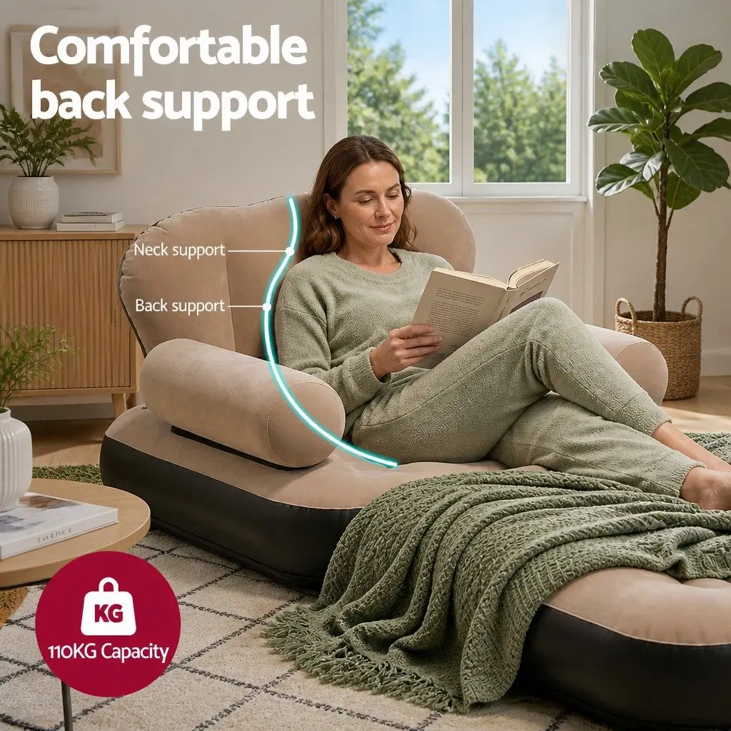 Inflatable Air Chair Convertible Daybed Sofa PVC Coffee 85cm x 87cm x 192cm