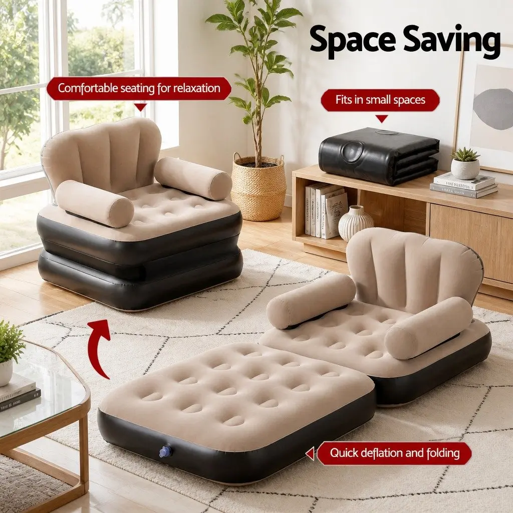 Inflatable Air Chair Convertible Daybed Sofa PVC Coffee 85cm x 87cm x 192cm