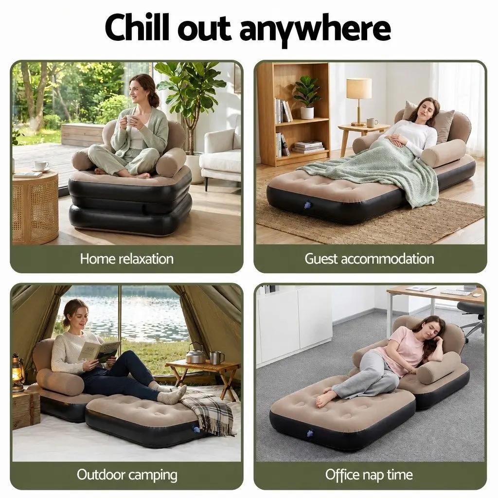 Inflatable Air Chair Convertible Daybed Sofa PVC Coffee 85cm x 87cm x 192cm