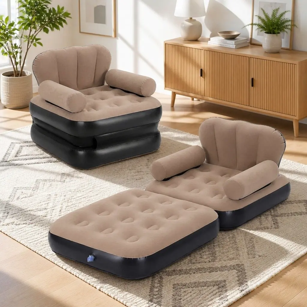 Inflatable Air Chair Convertible Daybed Sofa PVC Coffee 85cm x 87cm x 192cm