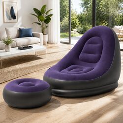 Practical Inflatable Chair and Ottoman for Home and Outdoors - Purple