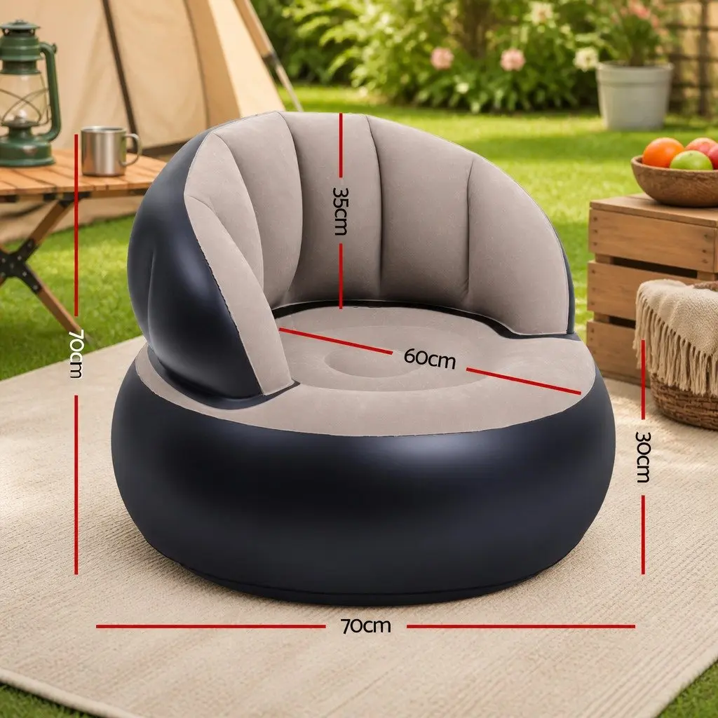 Inflatable Lounge Chair Foldable Sofa 70cm Coffee Flocked PVC for Indoor Outdoor Camping