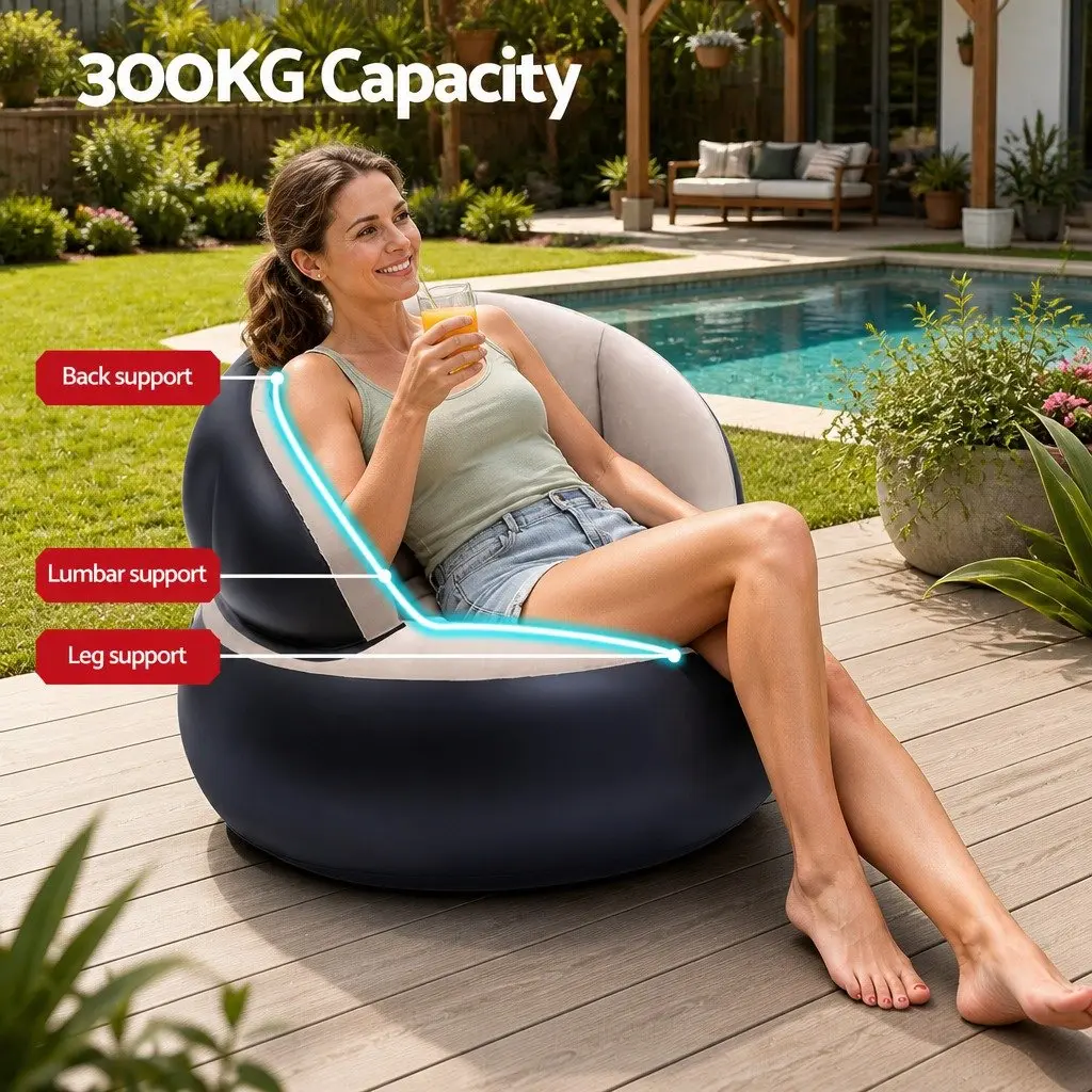 Inflatable Lounge Chair Foldable Sofa 70cm Coffee Flocked PVC for Indoor Outdoor Camping