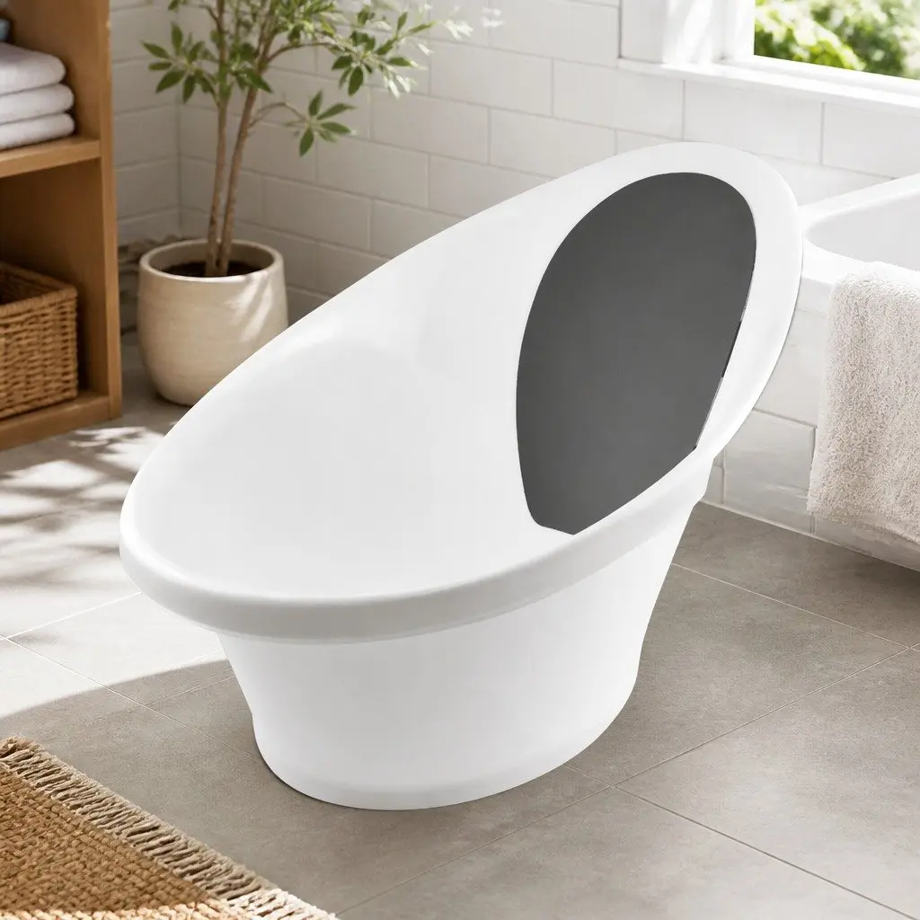 Baby Bathtub Black Soft Foam Backrest 60cm for Newborn to 12 Months with Bum Bump Support