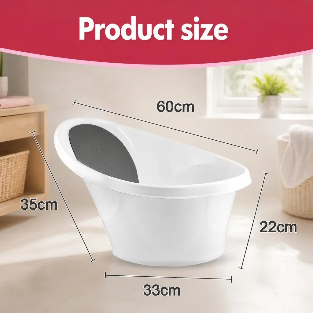 Baby Bathtub Black Soft Foam Backrest 60cm for Newborn to 12 Months with Bum Bump Support