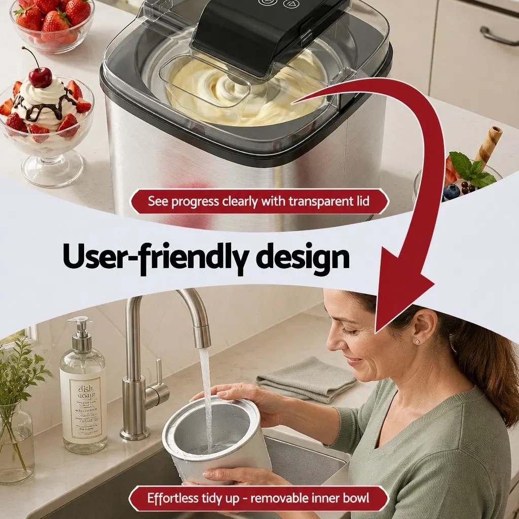 Ice Cream Maker Machine 2L Capacity Black Gelato Sorbet Frozen Yogurt Homemade Treats