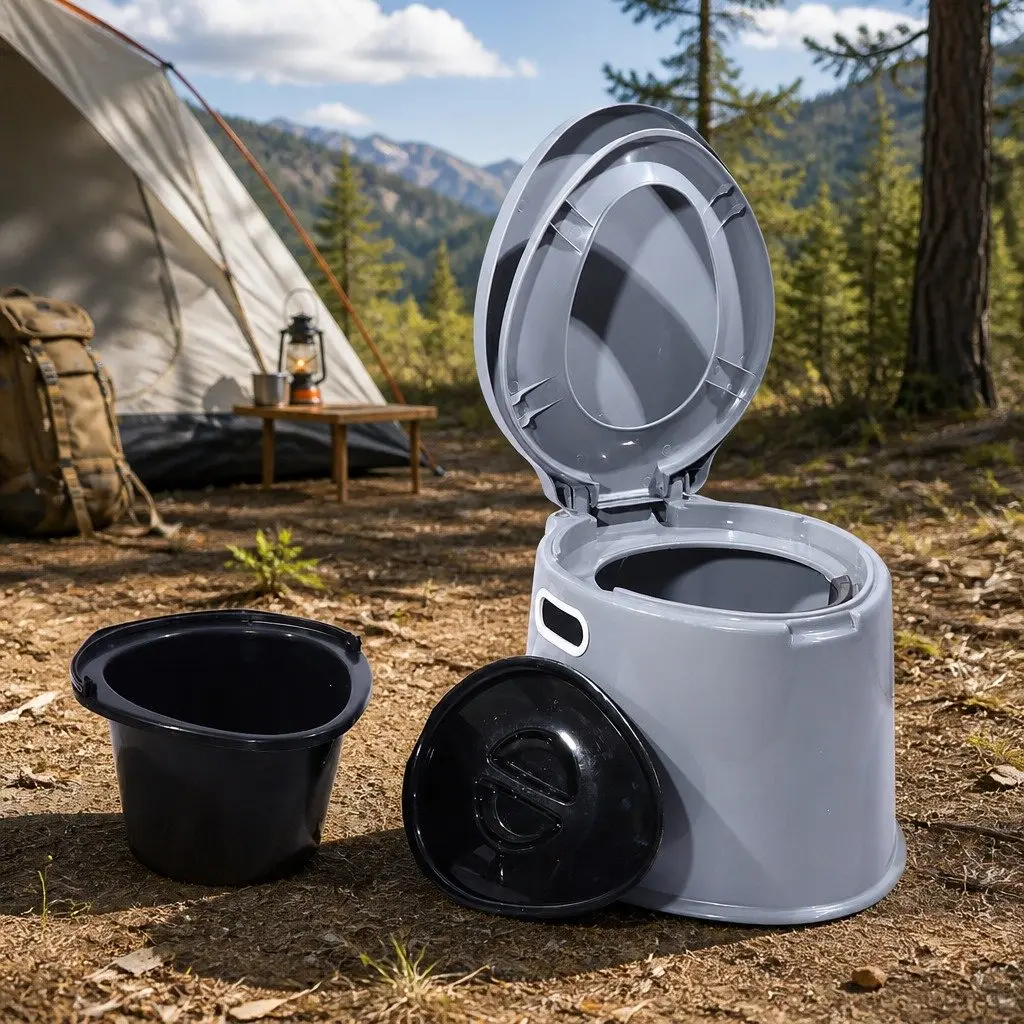 Portable Camping Toilet Plastic 6L Capacity Grey