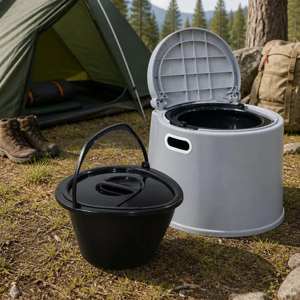 Portable Camping Toilet Plastic 6L Capacity Grey
