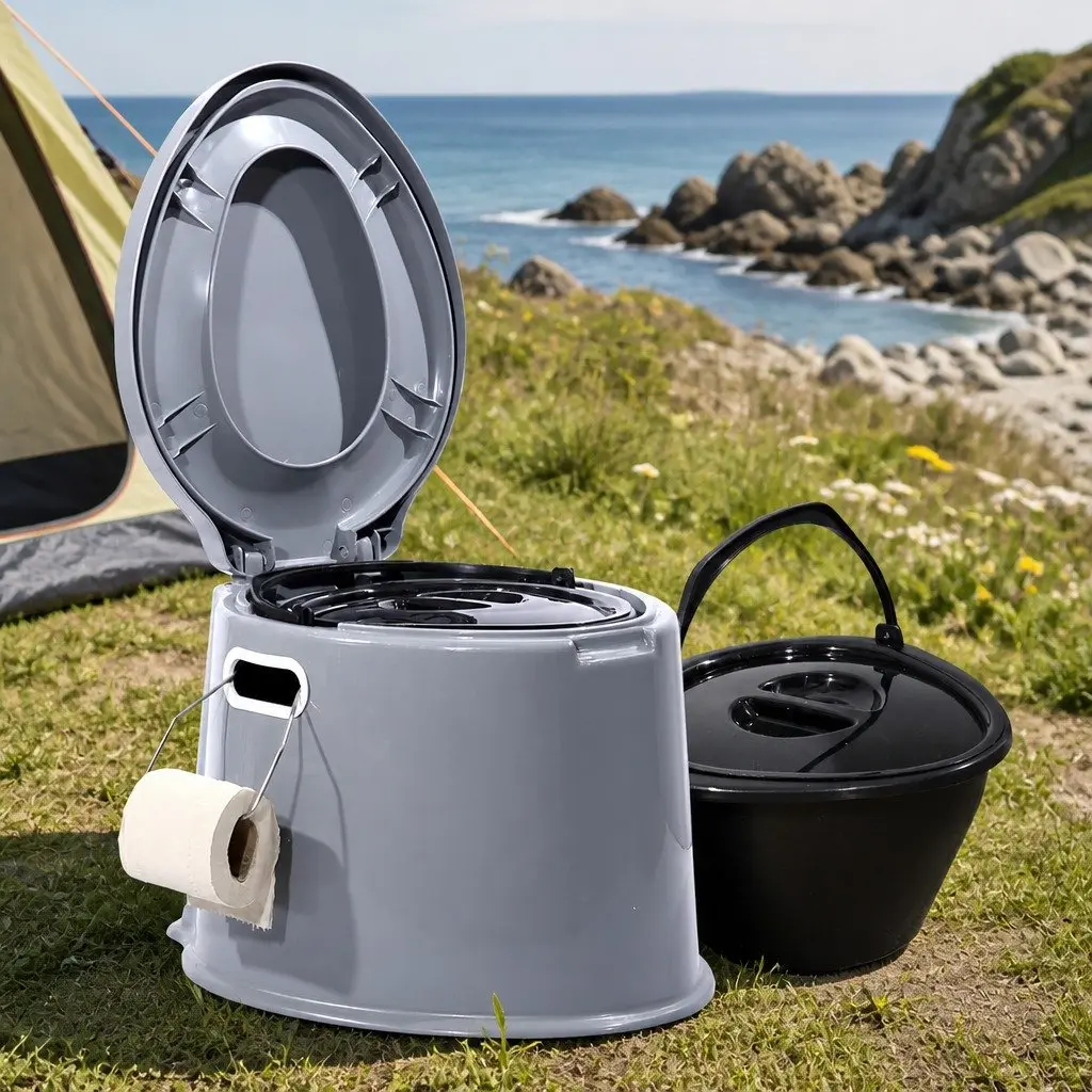 Portable Camping Toilet Plastic 6L Capacity Grey