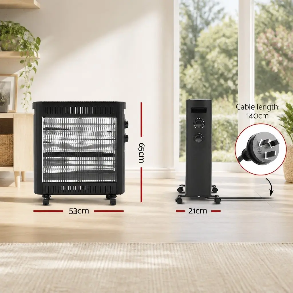 Infrared Heater Quartz Elements 2200W Portable Black 53x21x65cm