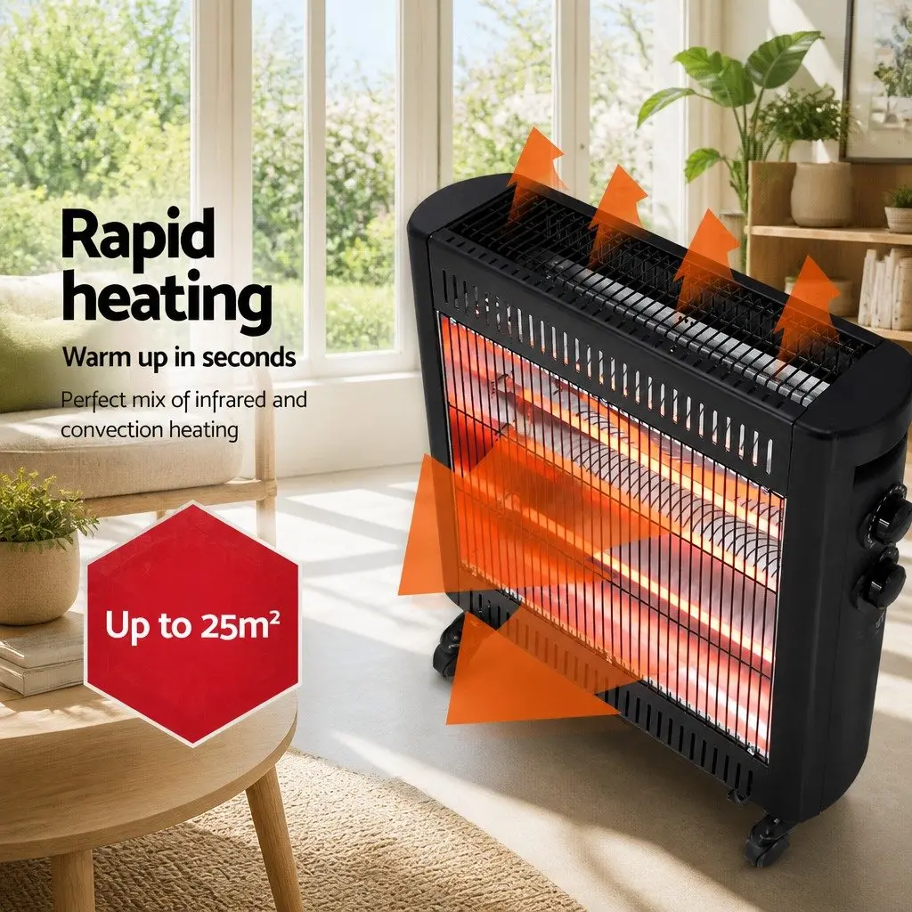 Infrared Heater Quartz Elements 2200W Portable Black 53x21x65cm