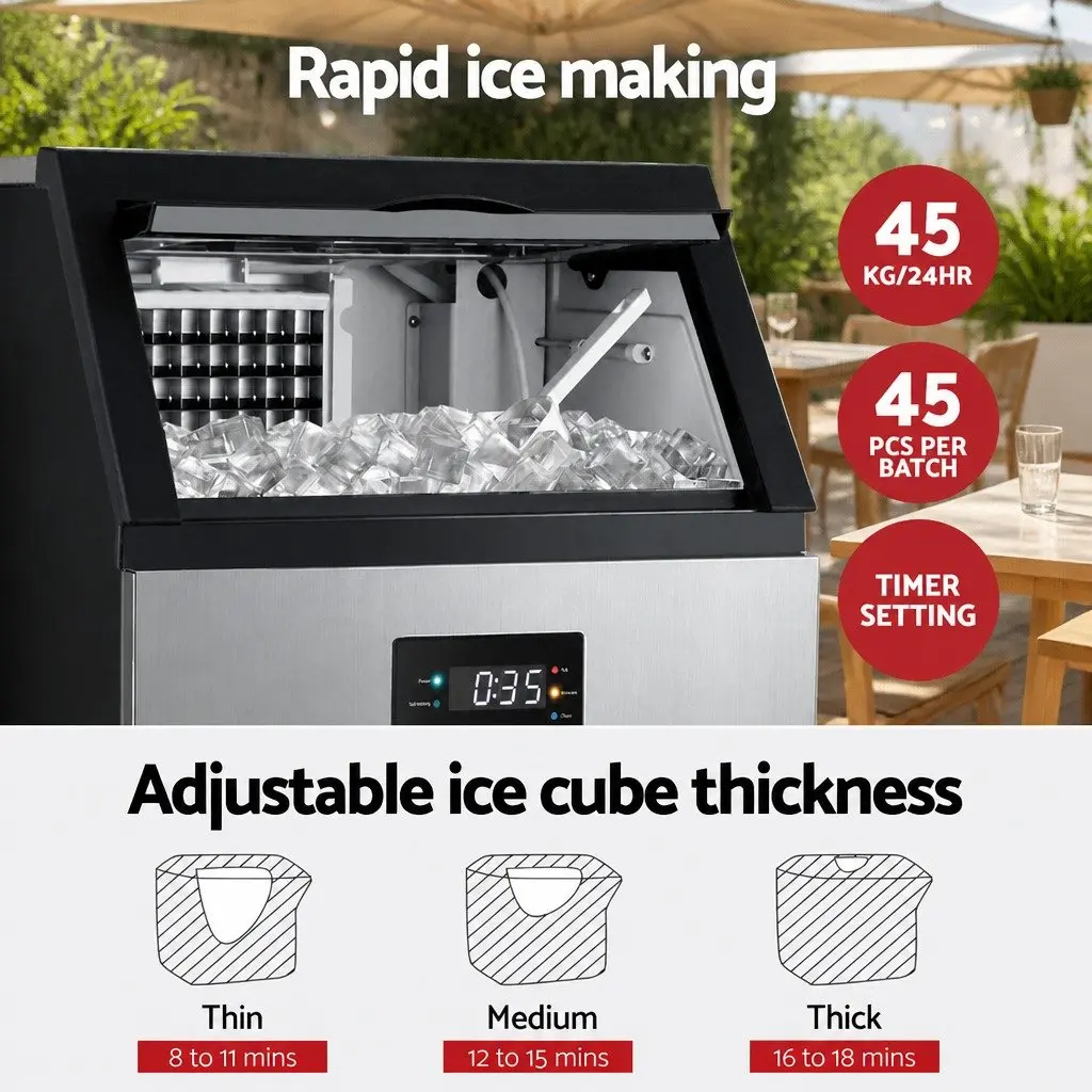 Commercial Ice Maker Machine Stainless Steel 45kg Daily Capacity Silver