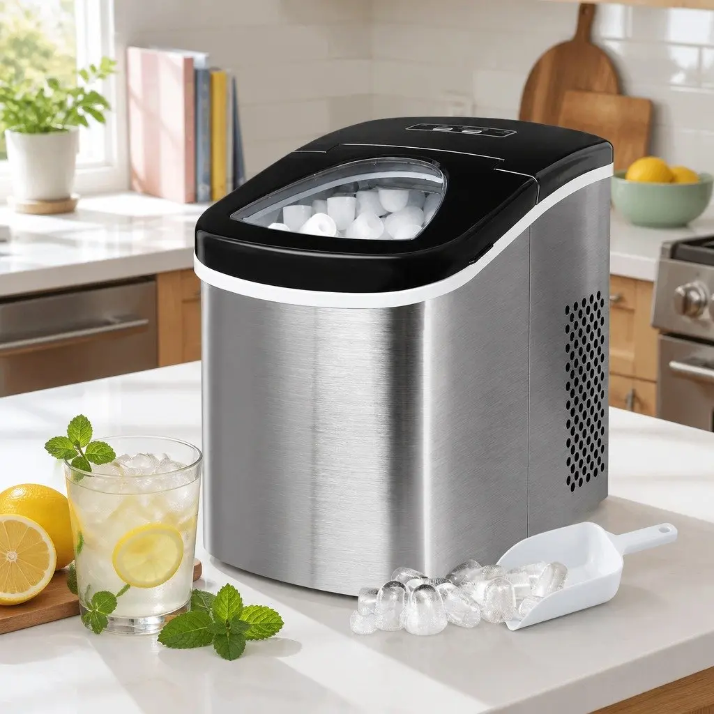 Portable Ice Maker 2.4L Stainless Steel Quick Freezing Countertop Silver Machine