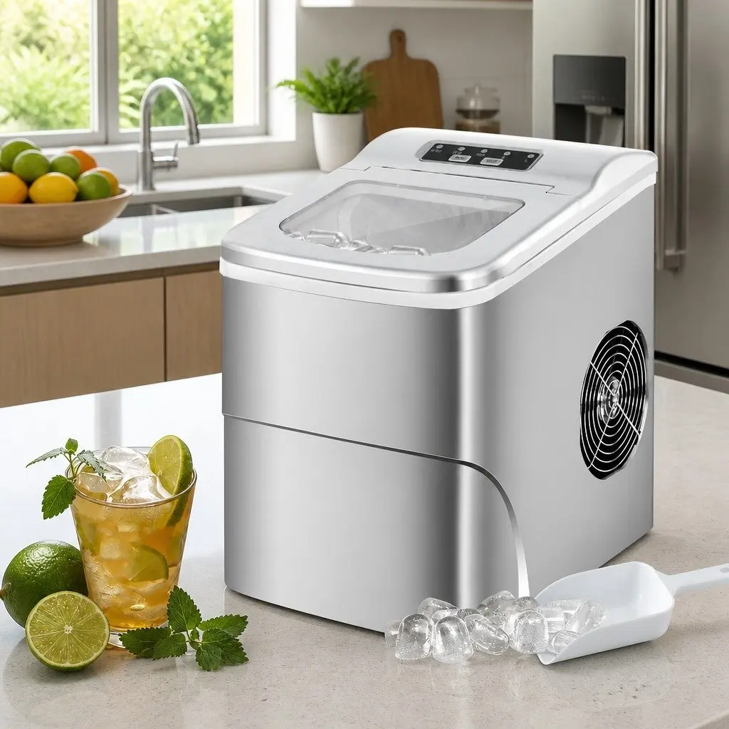 Portable Ice Maker Countertop Plastic 12kg Daily Production Bullet-Shaped Silver