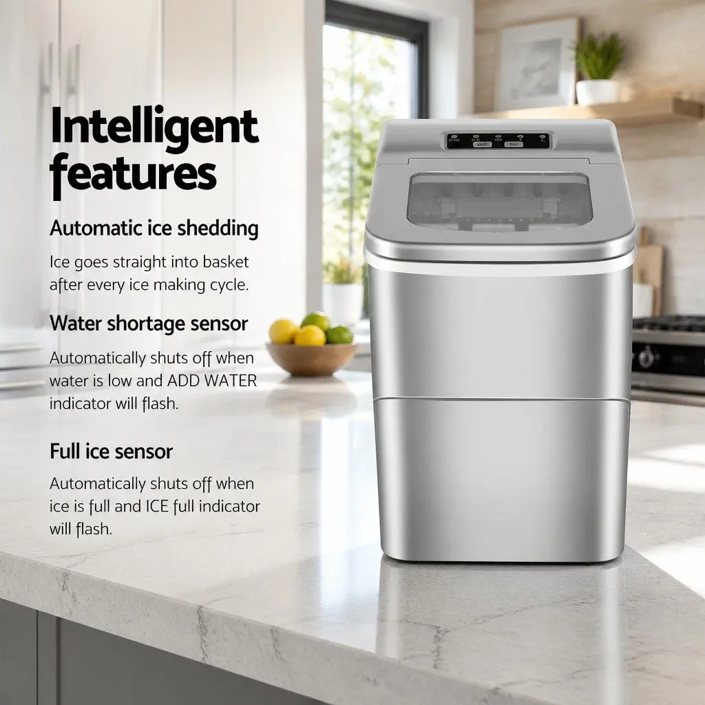 Portable Ice Maker Countertop Plastic 12kg Daily Production Bullet-Shaped Silver