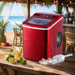 Portable Ice Cube Maker Machine 2L Benchtop Home Bar Quick Easy Red
