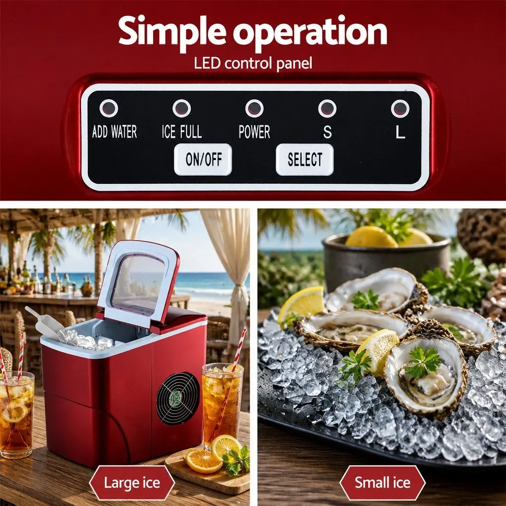 Portable Ice Maker Machine Plastic 2L Red
