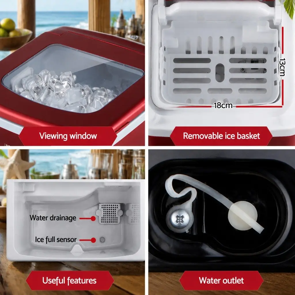Portable Ice Maker Machine Plastic 2L Red