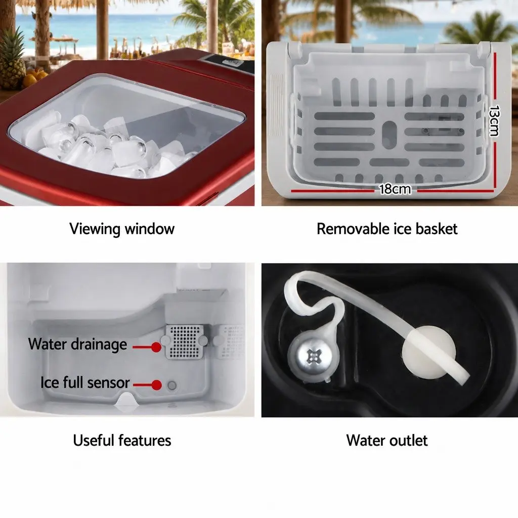 Portable Ice Maker Machine Plastic 2L Red