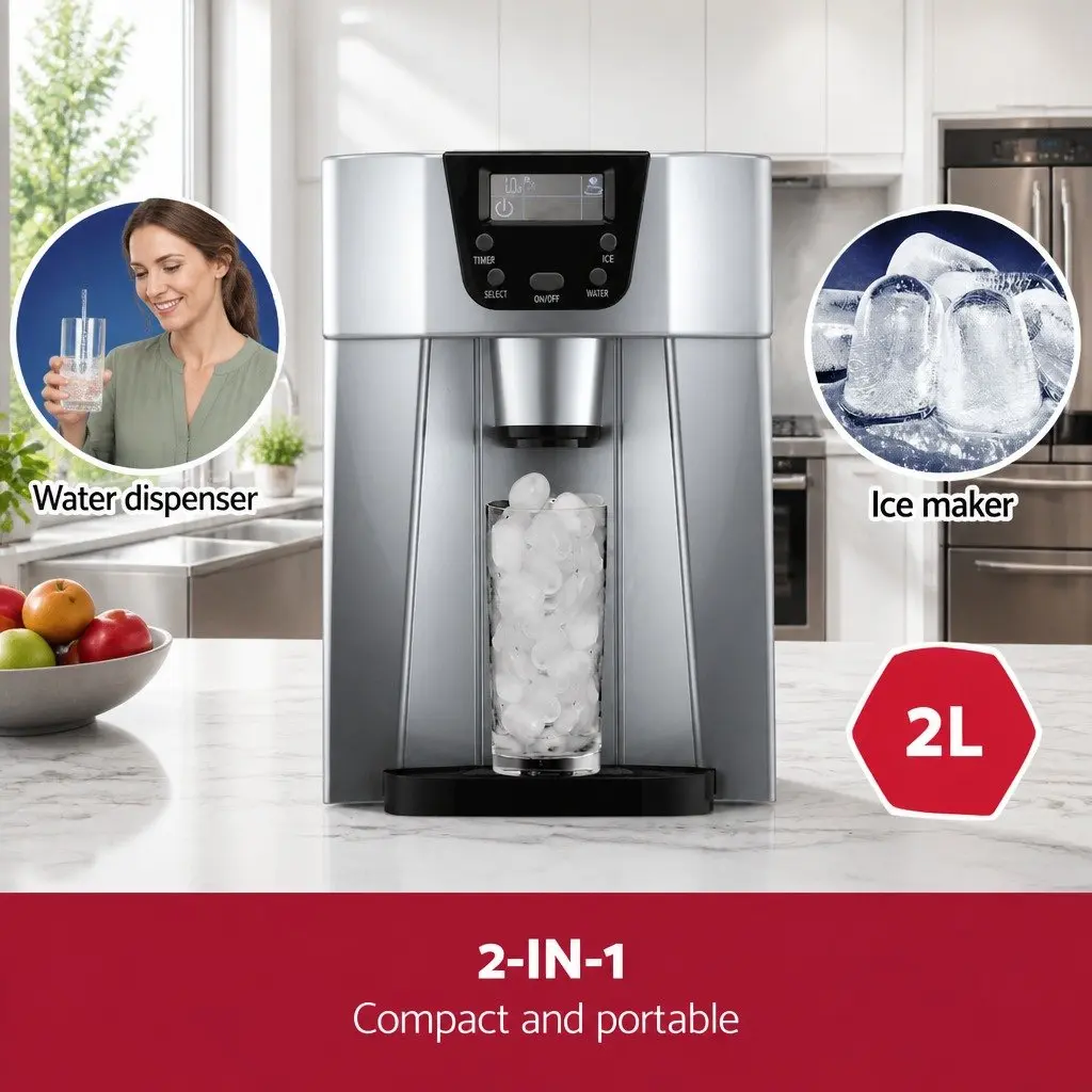Ice Maker Portable Countertop 2L Water Dispenser Plastic Silver