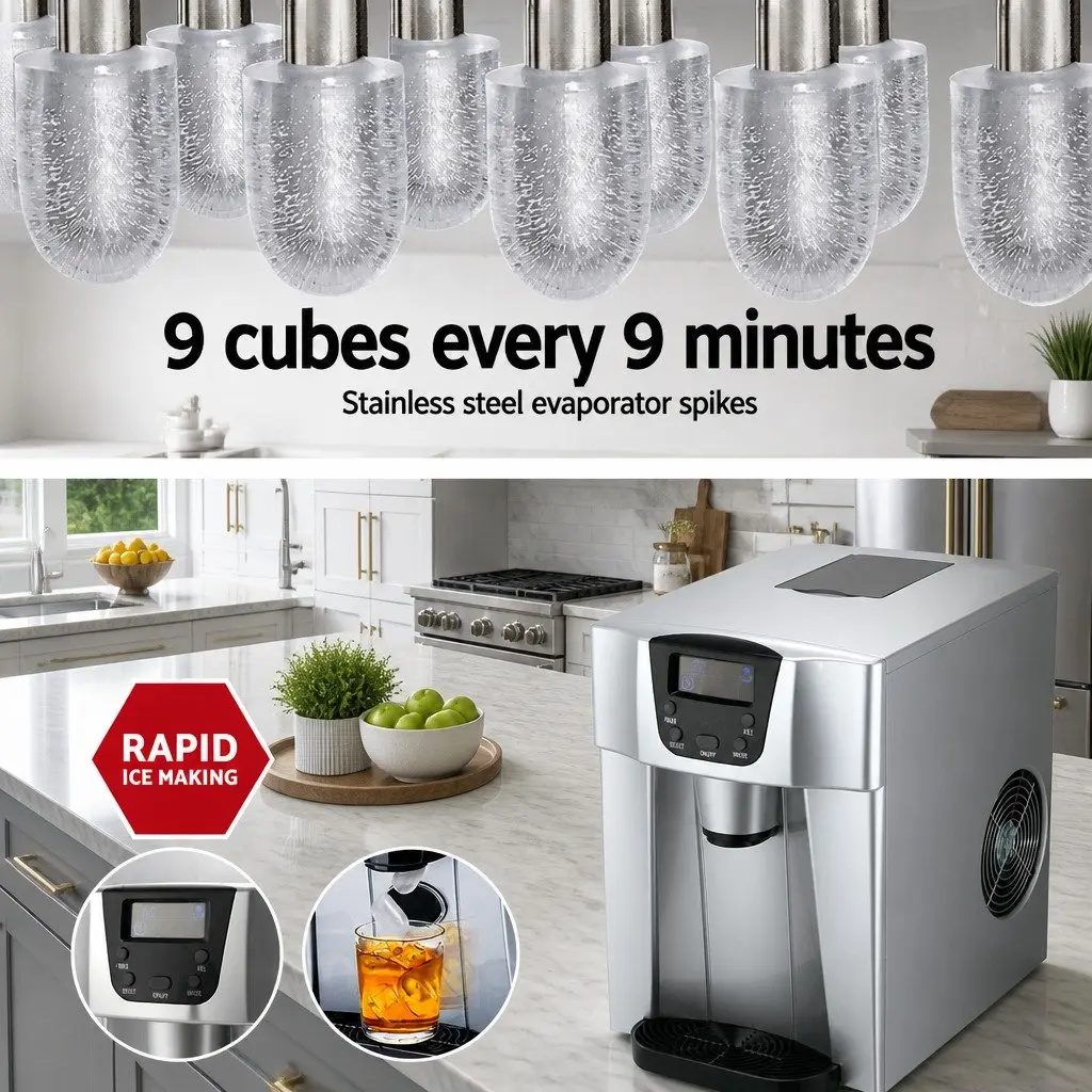 Ice Maker Portable Countertop 2L Water Dispenser Plastic Silver