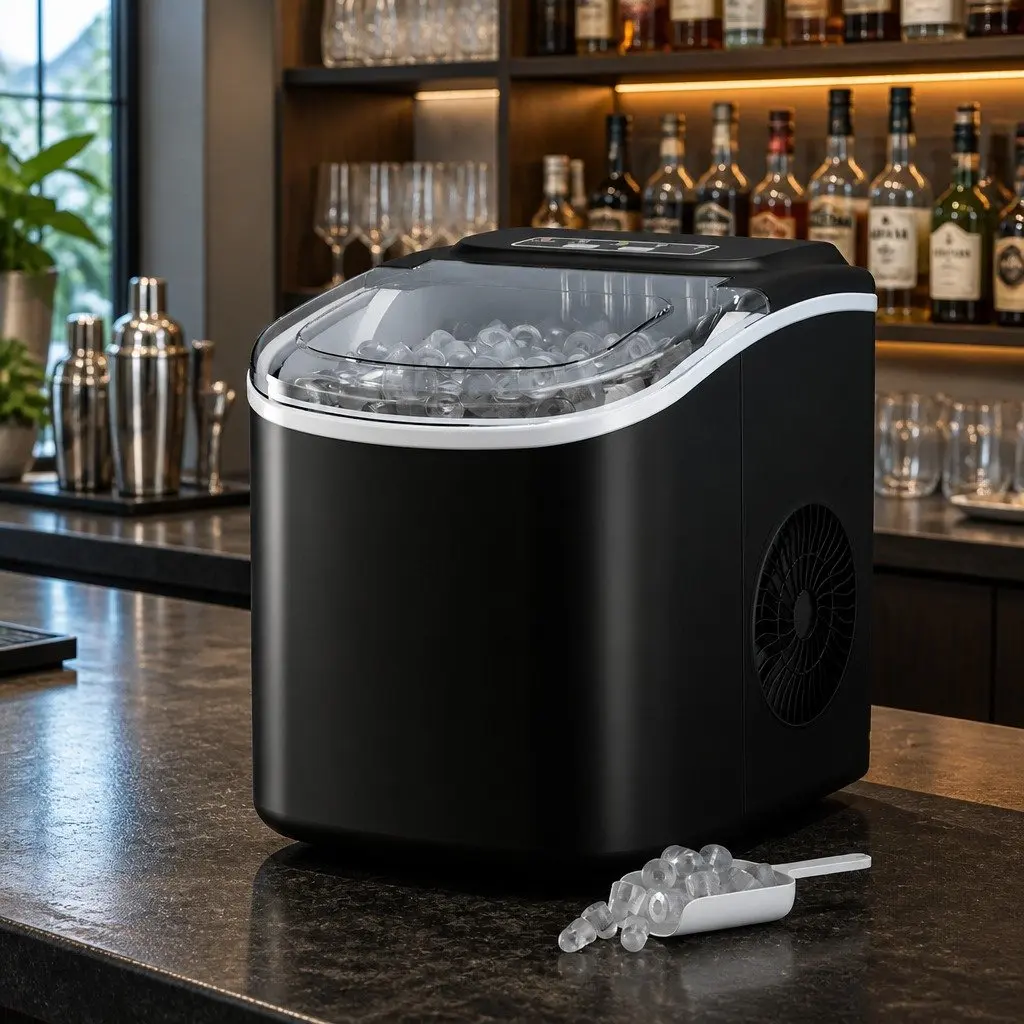 Portable Ice Maker Machine Compact Black Plastic Countertop 12kg