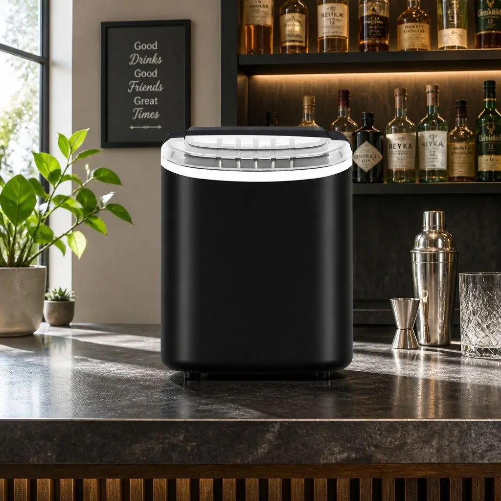 Portable Ice Maker Machine Compact Black Plastic Countertop 12kg