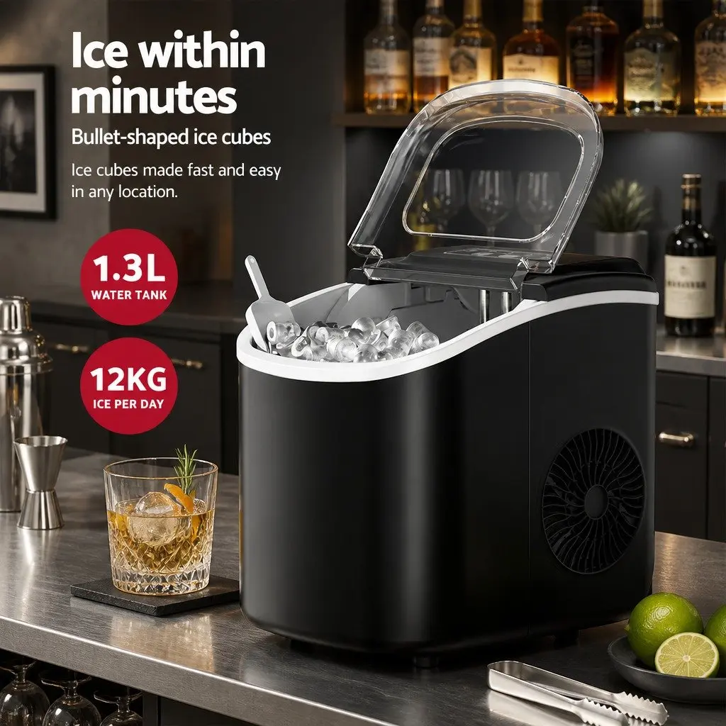 Portable Ice Maker Machine Compact Black Plastic Countertop 12kg