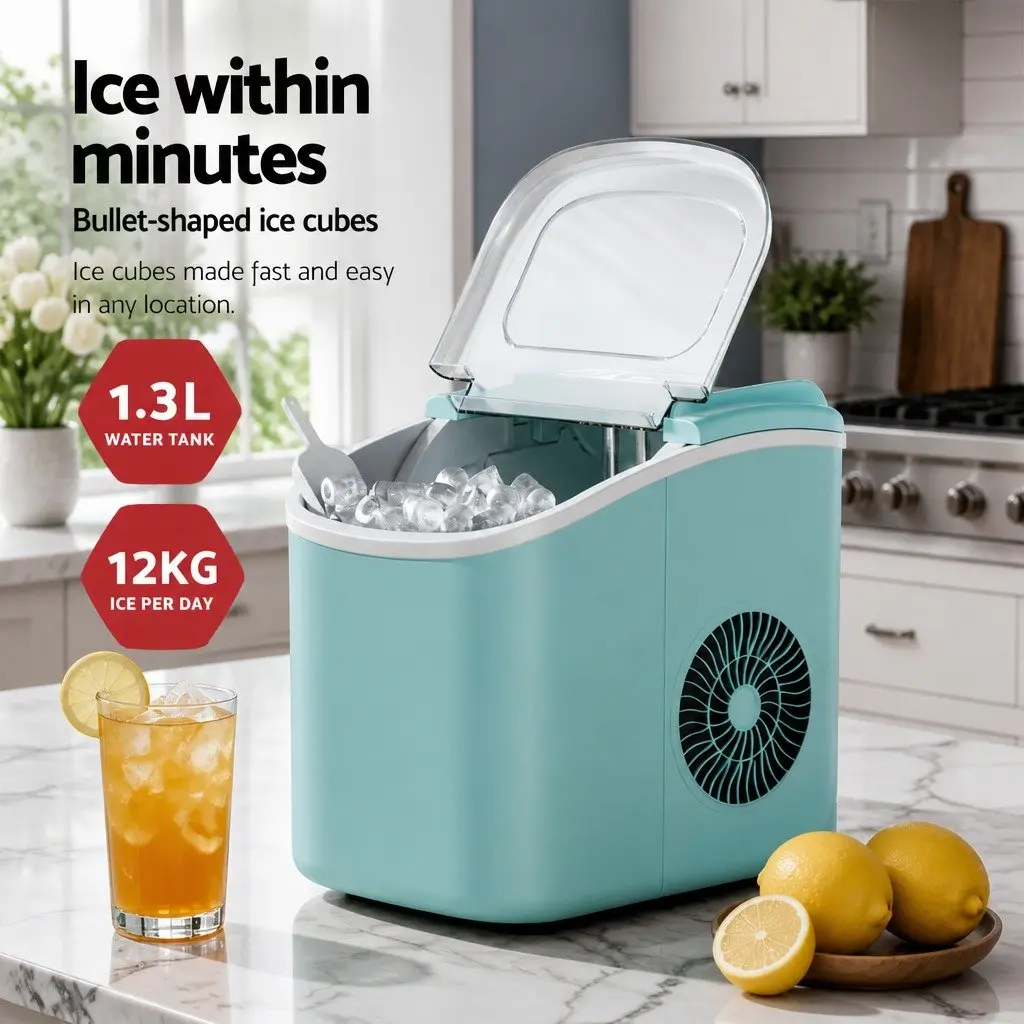 Ice Maker Machine Bullet Shaped Cubes Countertop Green 12kg Daily Production