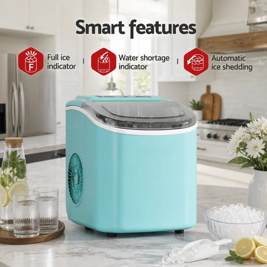 Ice Maker Machine Bullet Shaped Cubes Countertop Green 12kg Daily Production
