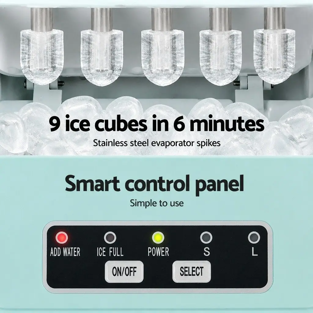 Ice Maker Machine Bullet Shaped Cubes Countertop Green 12kg Daily Production