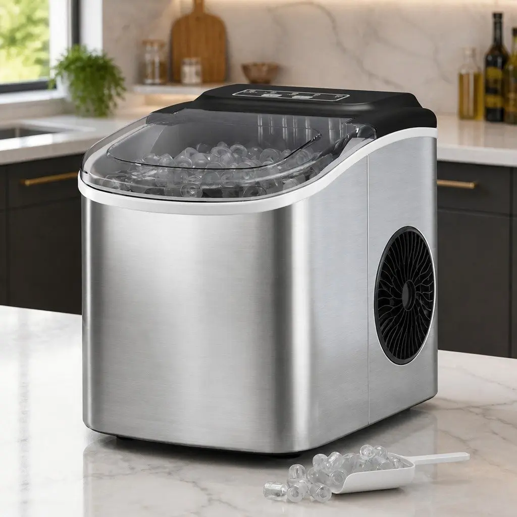 Ice Maker Machine Stainless Steel Countertop 12kg Daily Capacity Silver