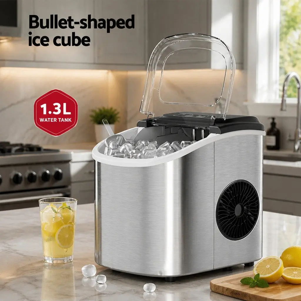 Ice Maker Machine Stainless Steel Countertop 12kg Daily Capacity Silver