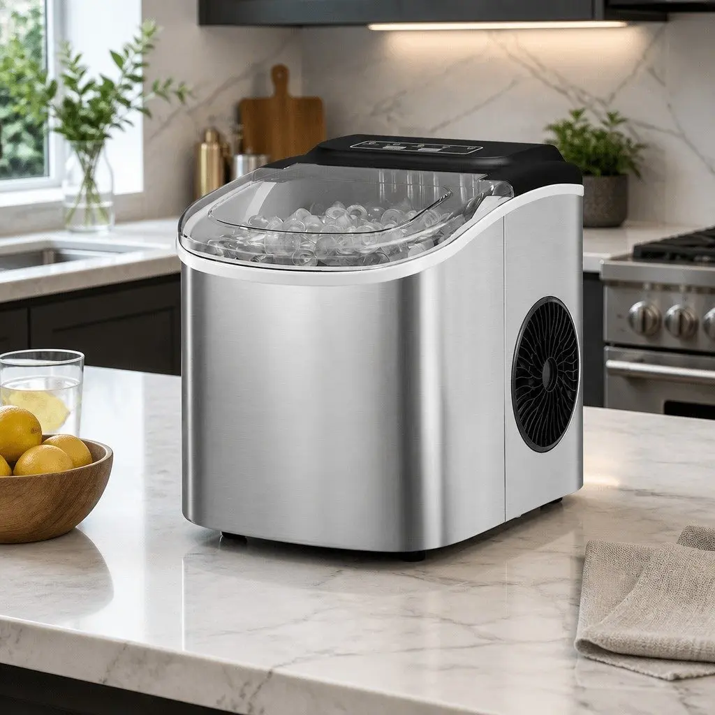 Ice Maker Machine Stainless Steel Countertop 12kg Daily Capacity Silver