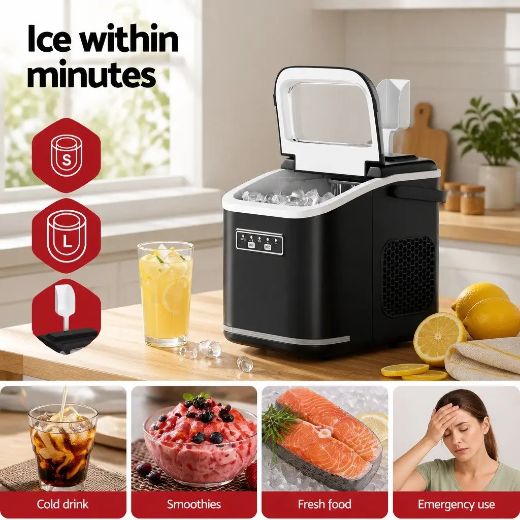 Ice Maker Machine Portable Plastic Countertop 12kg Black