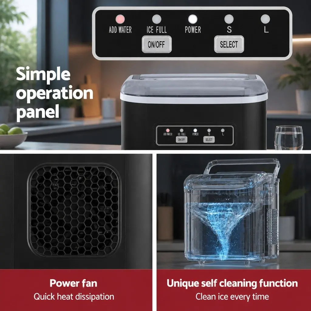 Ice Maker Machine Portable Plastic Countertop 12kg Black