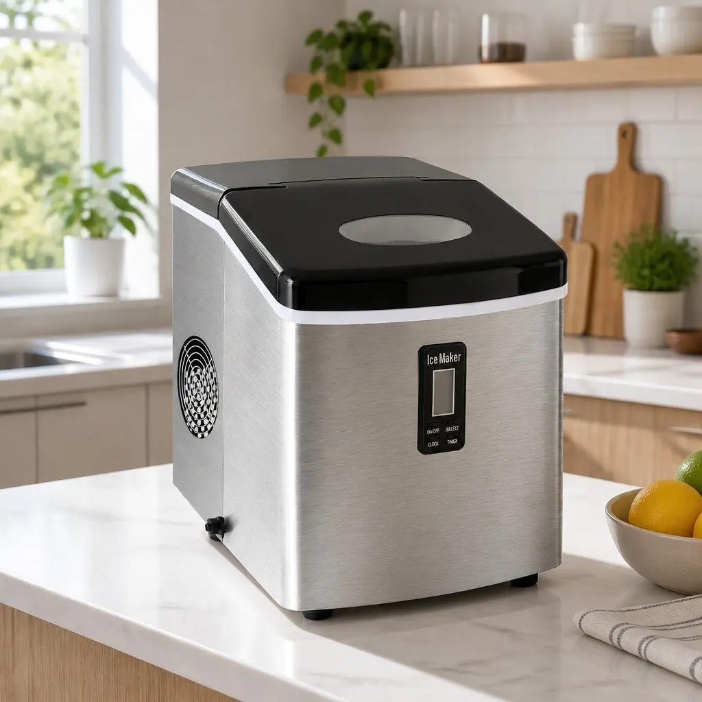 Ice Maker Machine Portable Countertop Stainless Steel Silver 15kg Daily Production